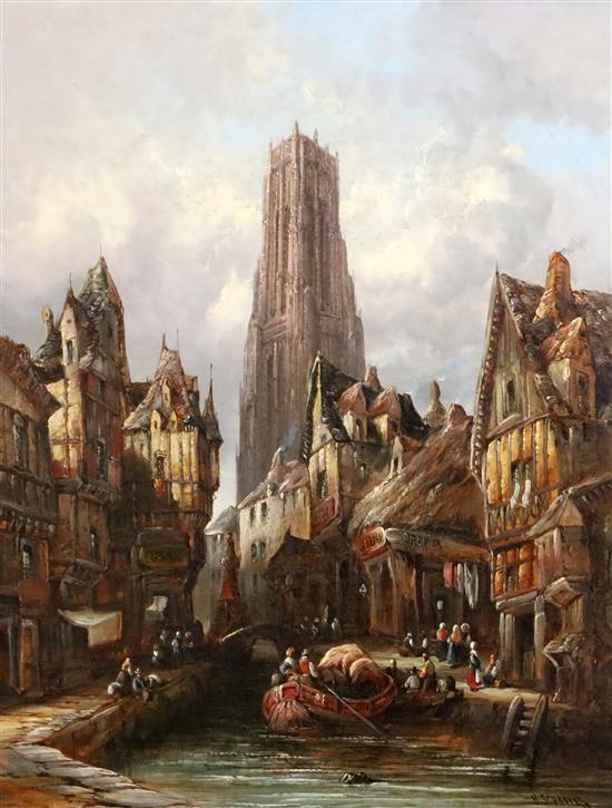 Henry Schafer (19thC.) Fisher village near Morlaix, Brittany 40 x 30cm